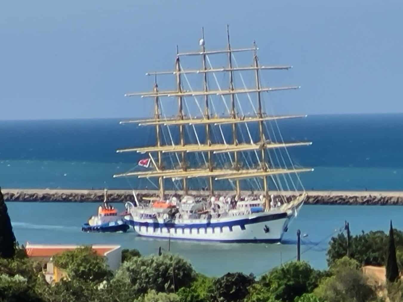 The Royal Clipper sailing into Portimao